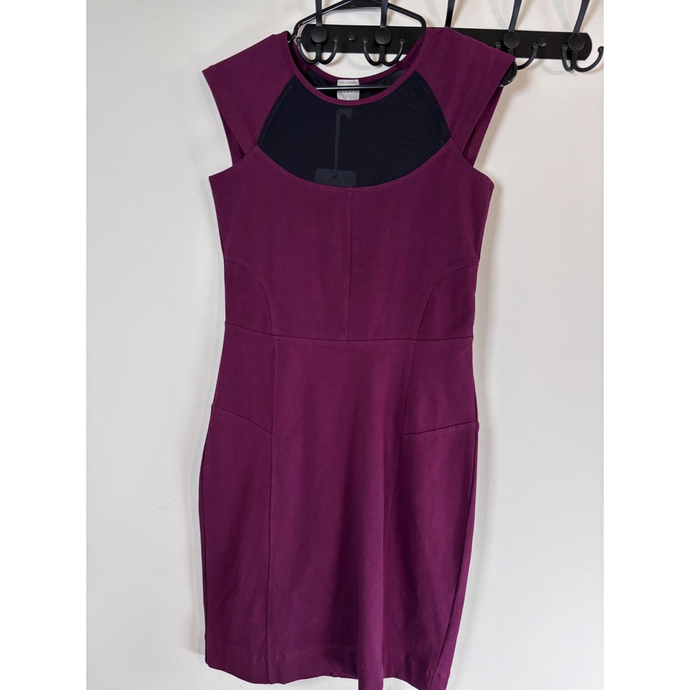 Bobi Los Angeles Womens Plum Purple Mesh Panel Sleeveless Sheath Dress Small